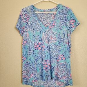 Lilly Pulitzer Etta V-Neck Top Blue Ibiza Now You Sea Me